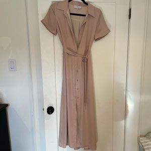 Silky midi shirt dress in light pink